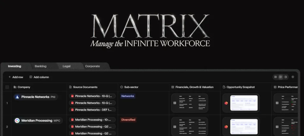 Matrix Datagrid Interface Hebbia