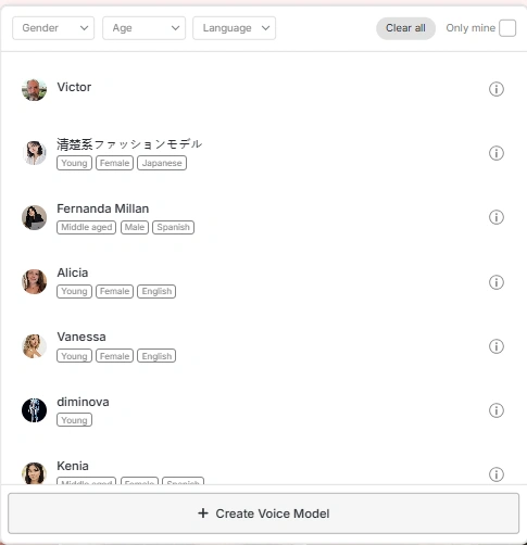 Select Custom AI Influencer voice in APOB AI