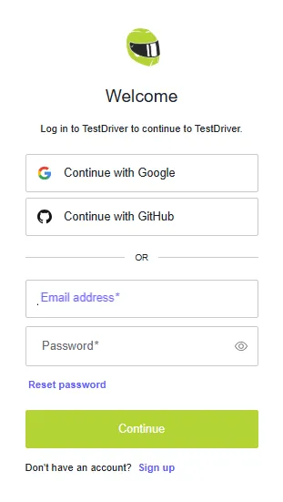 Sign Up On TestDriver