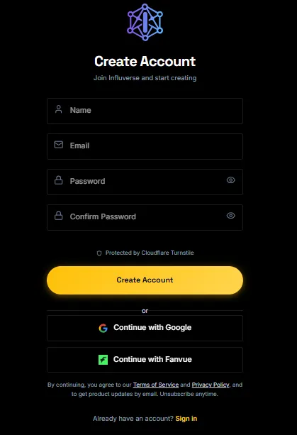 Sign up On Influverse AI