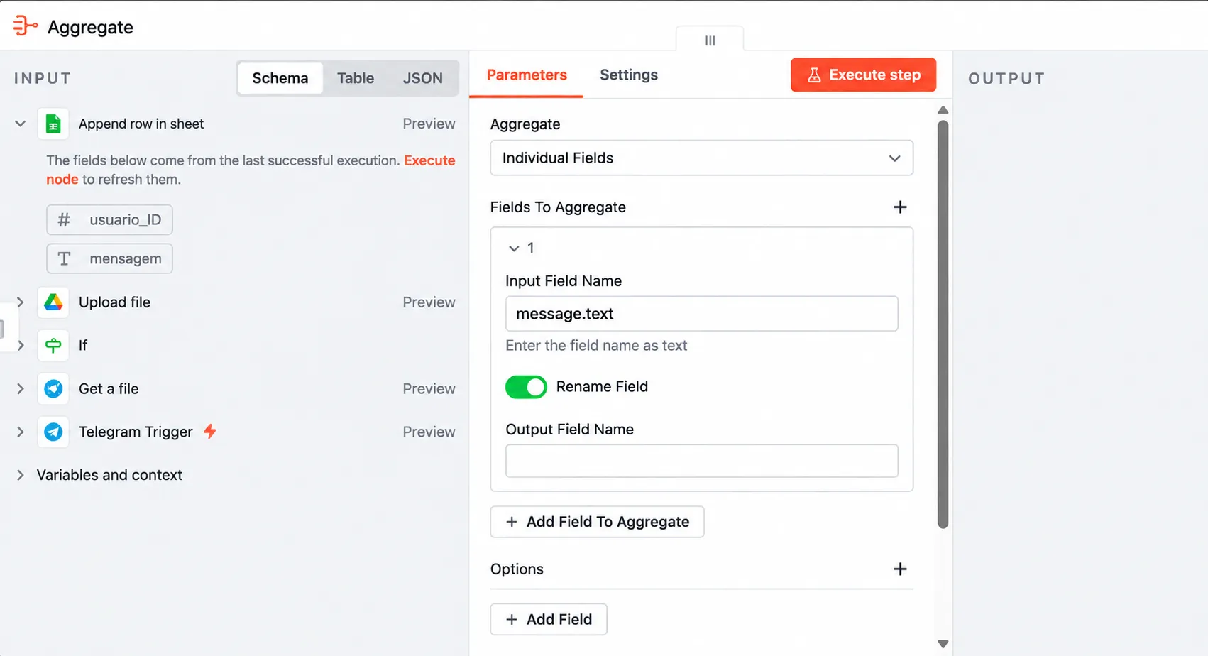 Aggregate node set in n8n