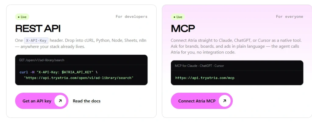 Atria AI MCP Server and REST API