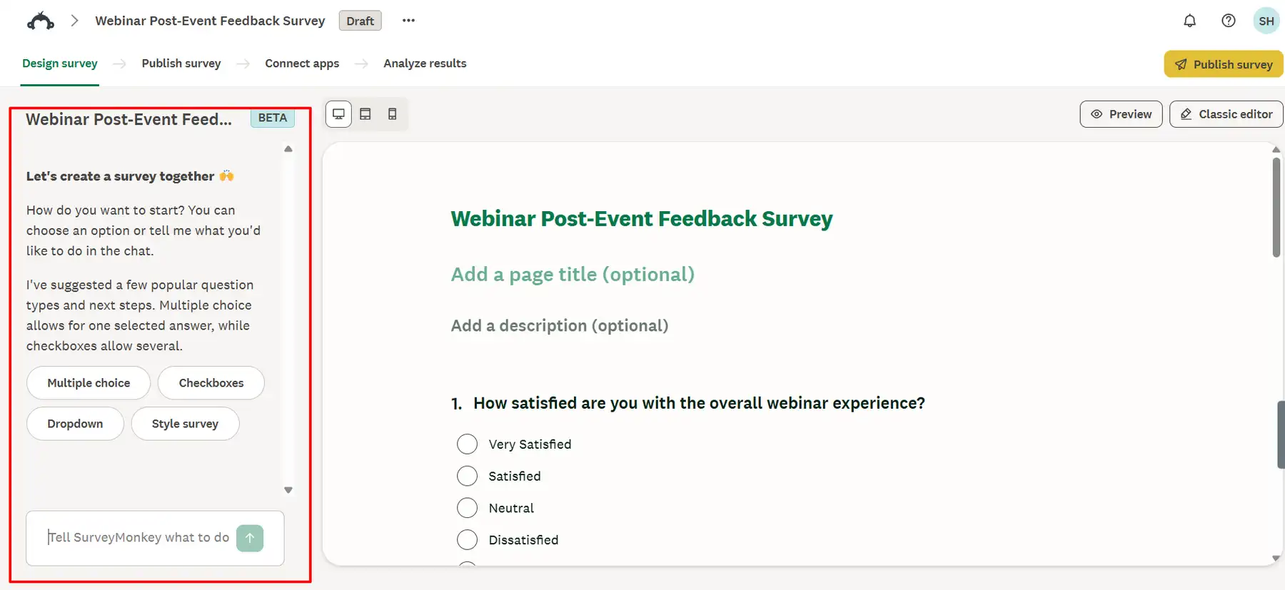 Chat Based Editing With SurveyMonkey AI