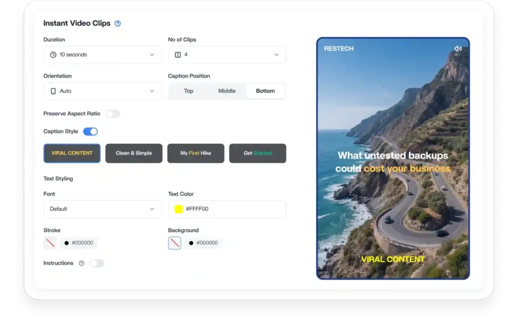 Innholdsstudio AI Video Clip Maker