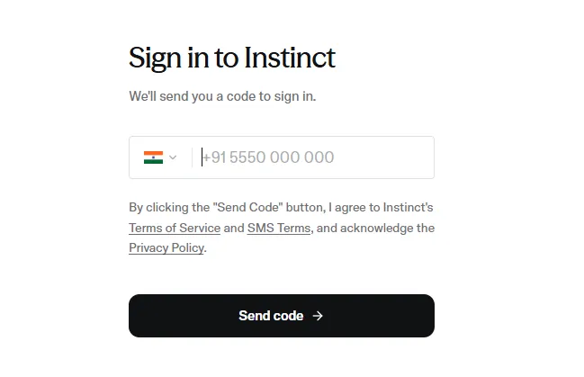 Enter Mobile Number to sign in on Instinct