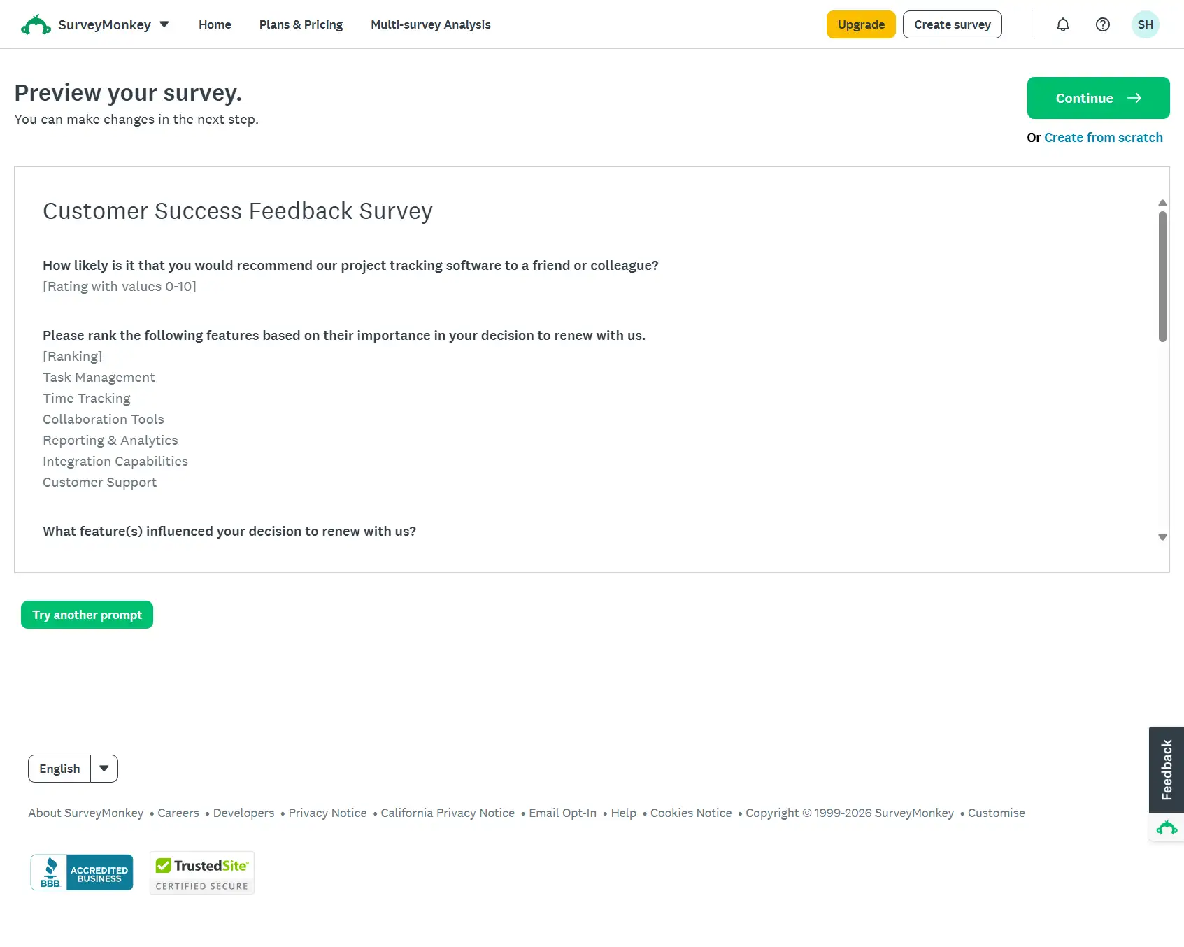 Generate and preview in SurveyMonkey