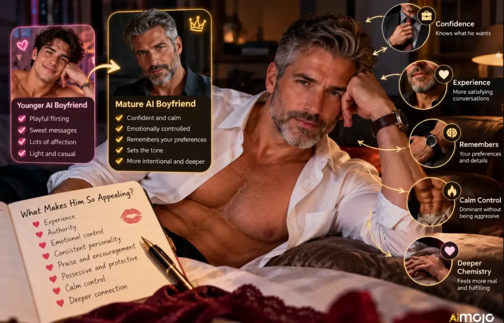 Mature AI boyfriend confidence and romantic appeal