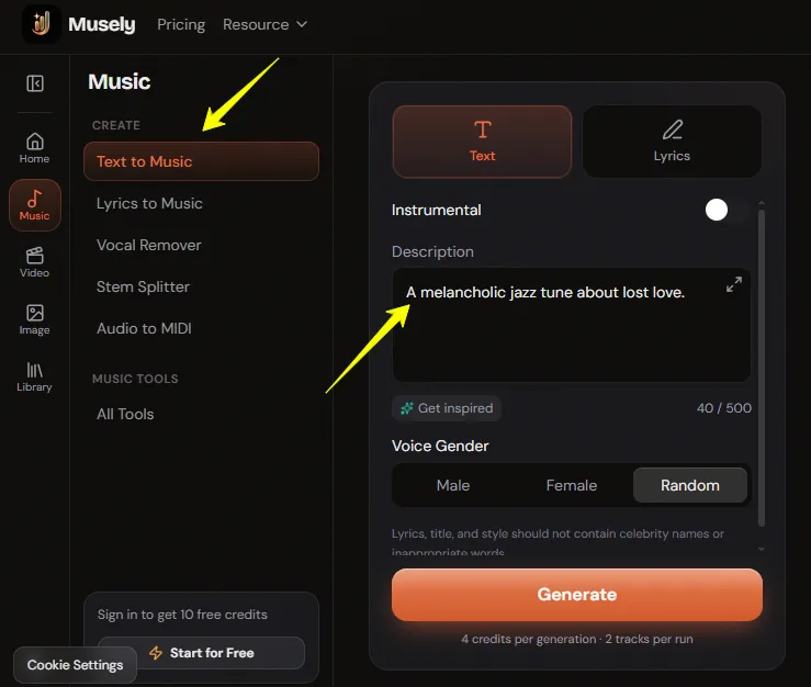 Musely Text to Music Generation