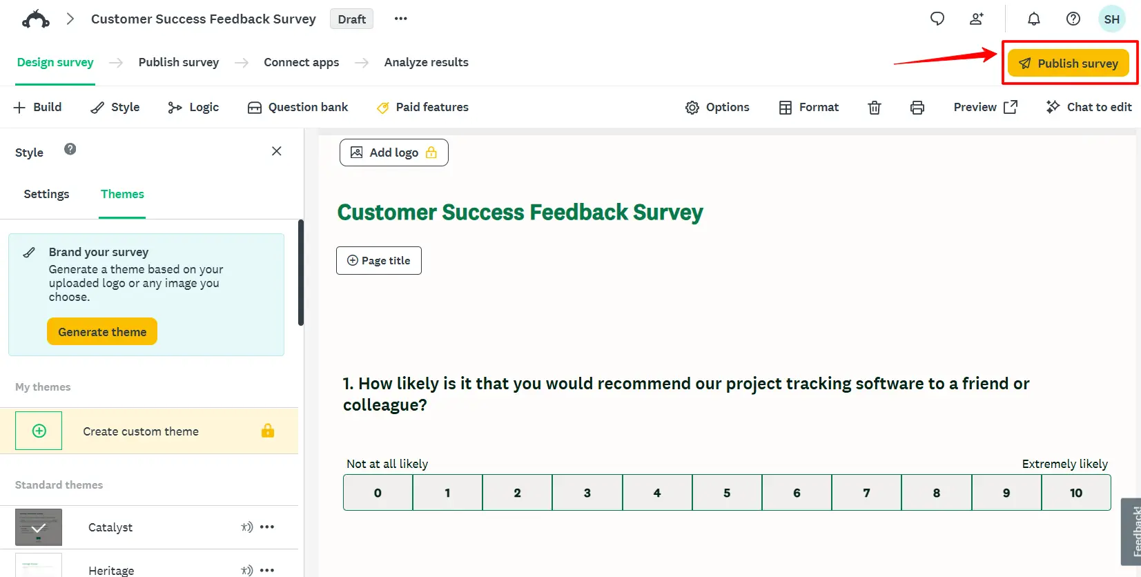 Publish in SurveyMonkey
