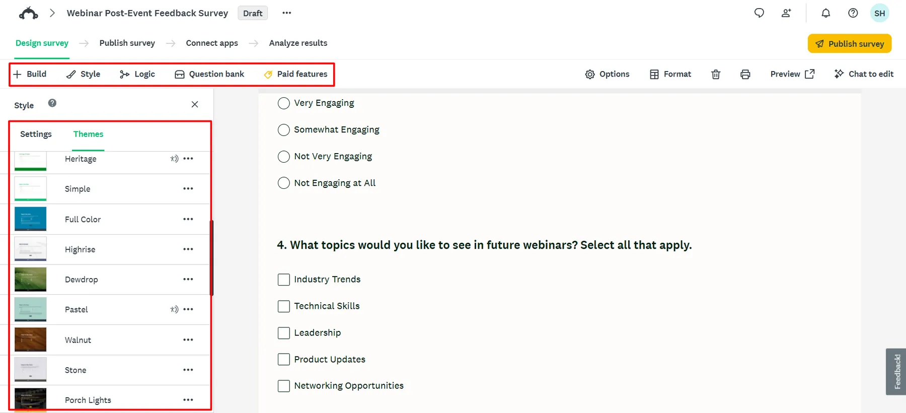 Refine in the editor in SurveyMonkey