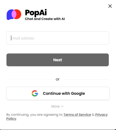 Sign up on PopAi
