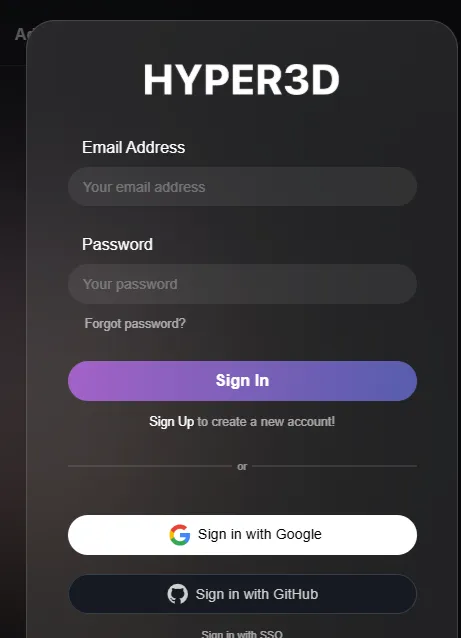 create a free account On Hyper3D